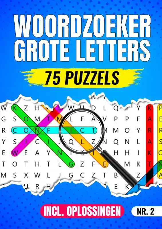 WOORDZOEKER GROTE LETTERS, 75 PUZZELS INCL. OPLOSSINGEN - NR