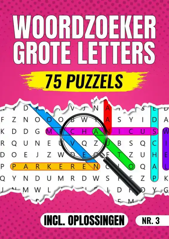 WOORDZOEKER GROTE LETTERS NR 3. - 75 PUZZELS INCL. OPLOSSING