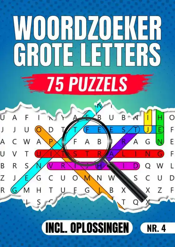 WOORDZOEKER GROTE LETTERS NR 4. - 75 PUZZELS INCL. OPLOSSING