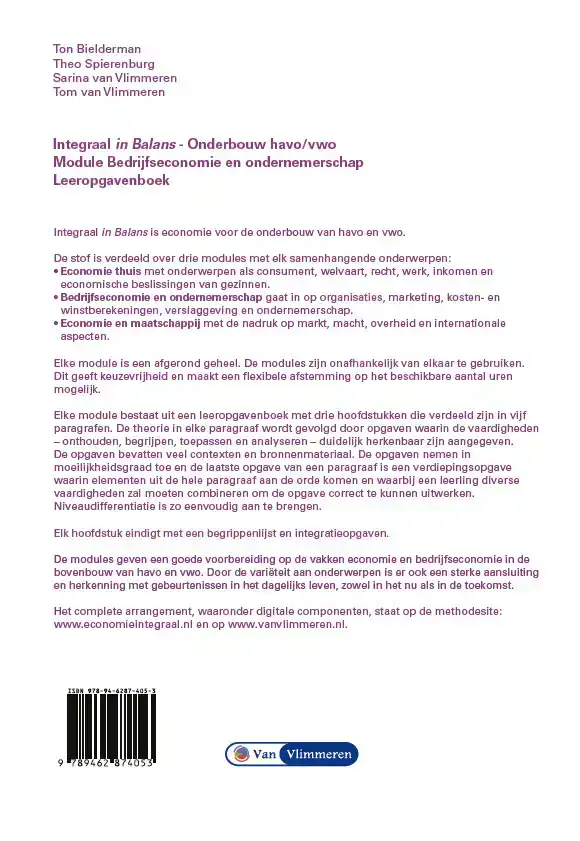 INTEGRAAL IN BALANS - BEDRIJFSECONOMIE EN ONDERNEMERSCHAP