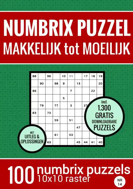 KERSTCADEAU: PUZZELBOEK MET 100 NUMBRIX PUZZELS - MAKKELIJK