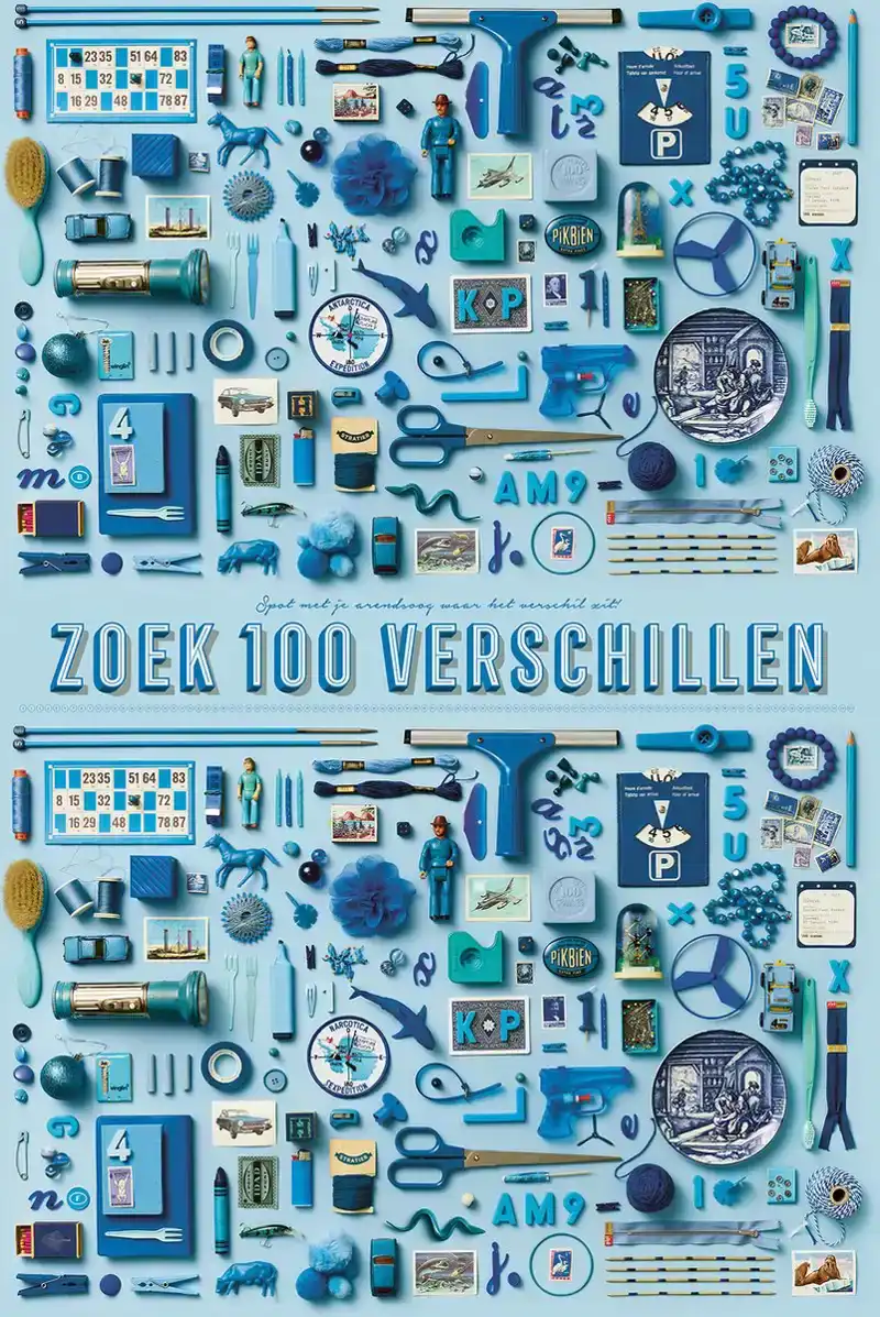 STRATIER XL SPELPOSTER - ZOEK 100 VERSCHILLEN (BLAUW)