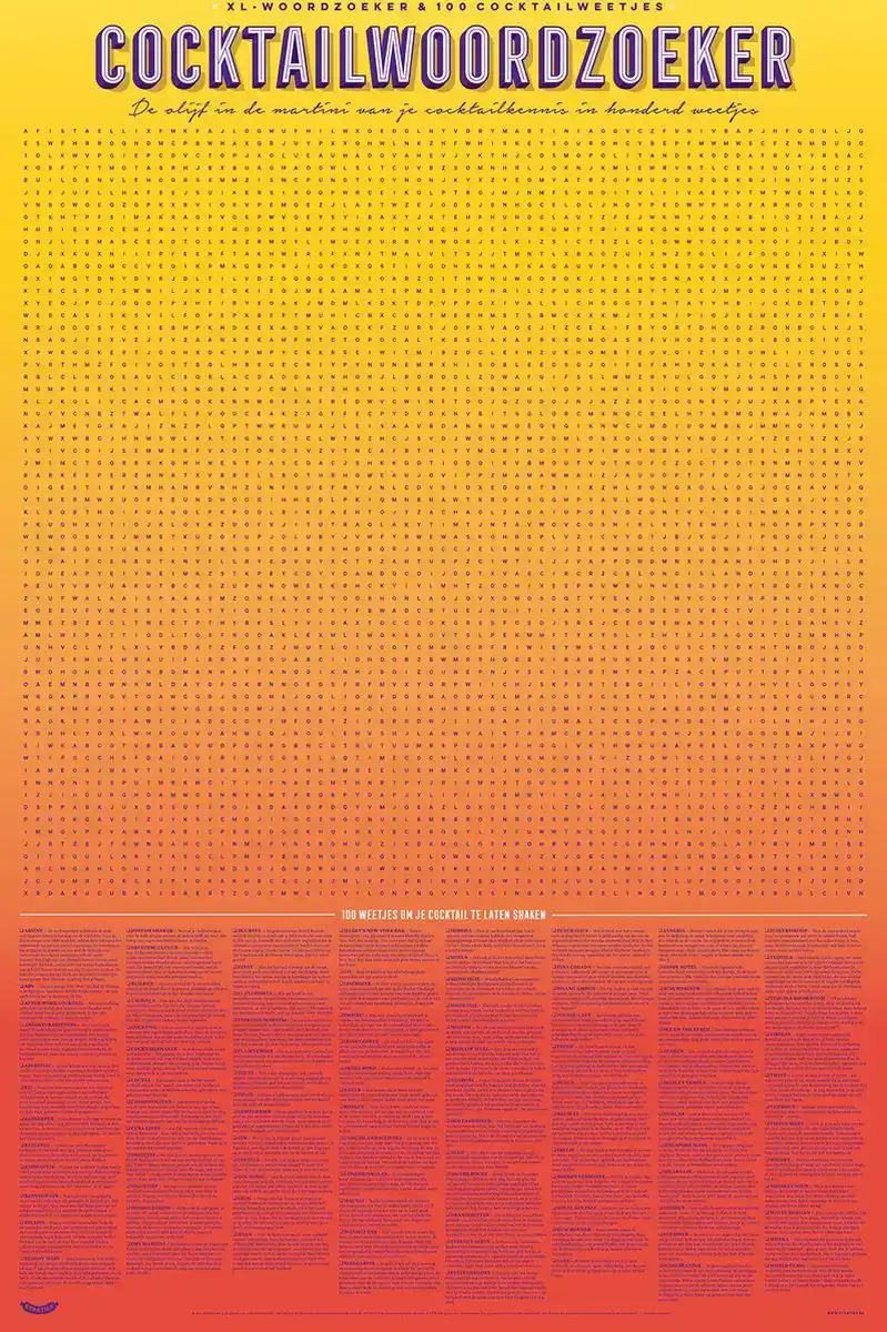 STRATIER XL SPELPOSTER - COCKTAILWOORDZOEKER - 100 WEETJES