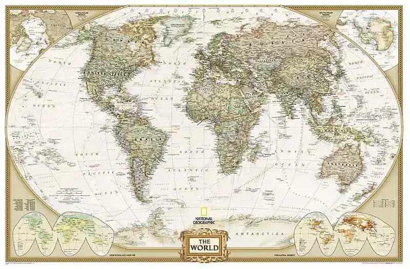 WORLD POLITICAL ANTIQUE LARGE FLAT LAMINATED ENG 1/22,44M