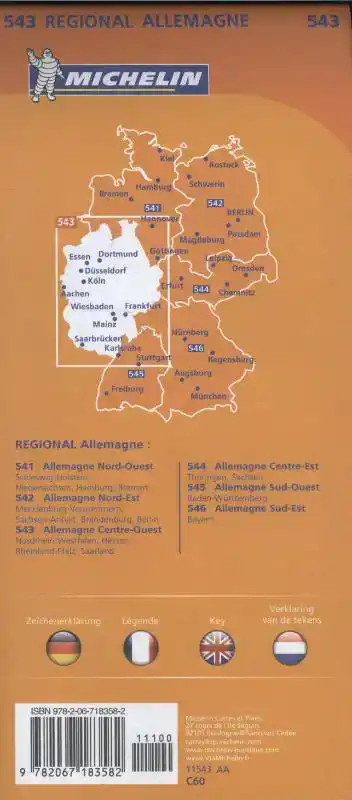 MICHELIN WEGENKAART 543 DUITSLAND MIDDEN-WEST