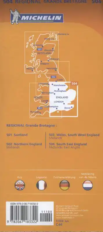MICHELIN WEGENKAART 504 ENGELAND ZUIDOOST MIDLANDS, EAST ANG