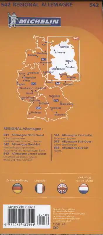 MICHELIN WEGENKAART 542 DUITSLAND NOORDOOST