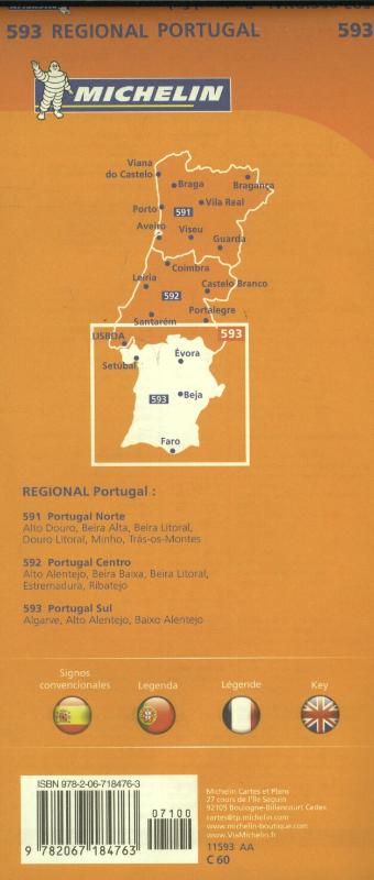 MICHELIN WEGENKAART 593 PORTUGAL ZUID - ALGARVE