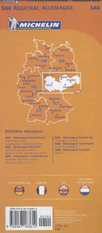 MICHELIN WEGENKAART 544 DUITSLAND MIDDEN-OOST