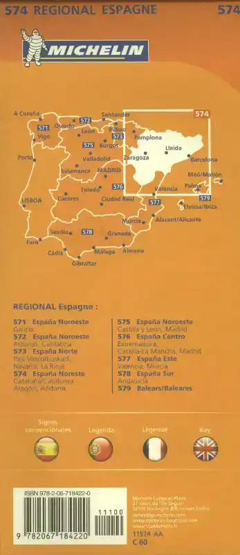 MICHELIN WEGENKAART 574 SPANJE NOORDOOST - CATALUNYA, ARAGON