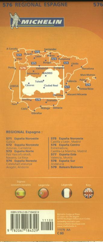 MICHELIN WEGENKAART 576 SPANJE MIDDEN - EXTREMADURA, CASTILL