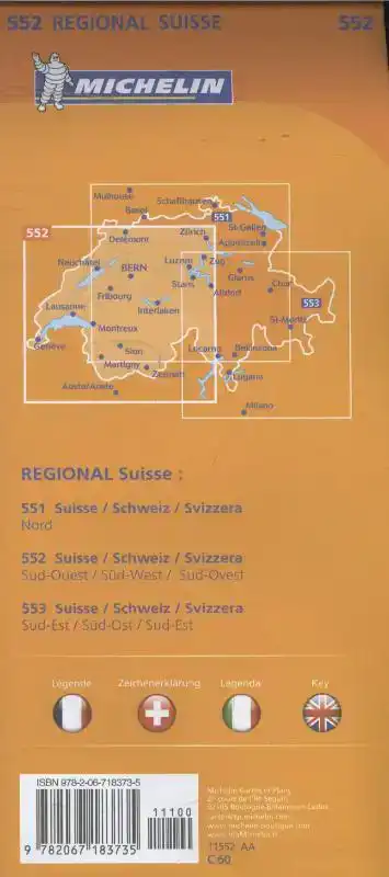 MICHELIN WEGENKAART 552 ZWITSERLAND ZUIDWEST