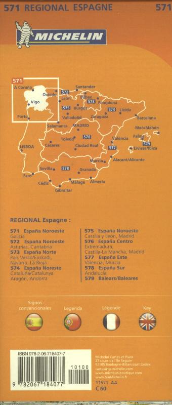 MICHELIN WEGENKAART 571 SPANJE NOORDWEST - GALICIA