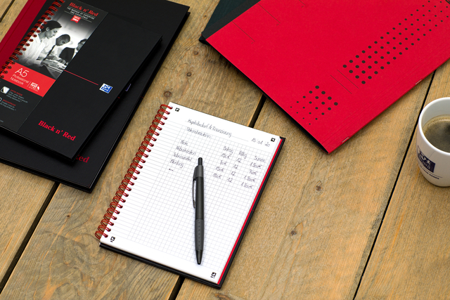 SPIRAALBLOK OXF BLACK EN RED A5 LIJN