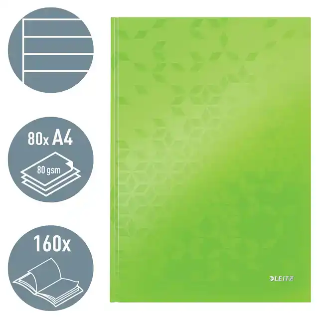 NOTITIEBOEK LEITZ WOW A4 LIJN 80V GROEN