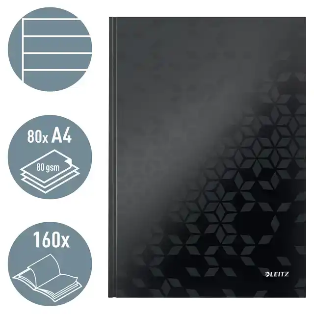 NOTITIEBOEK LEITZ WOW A4 LIJN 80V ZWART