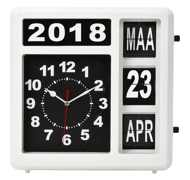 WANDKLOK PEREL FLIPOVER 31CM ZWART WIT