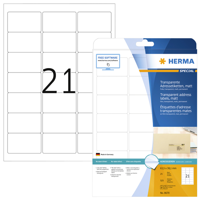 ETIKET HERMA 8670 A4 63.5X38.1MM FOLIE
