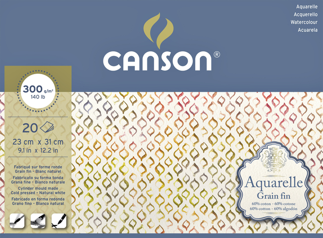 AQUARELBLOK CANSON 23X31CM 300GR 20V