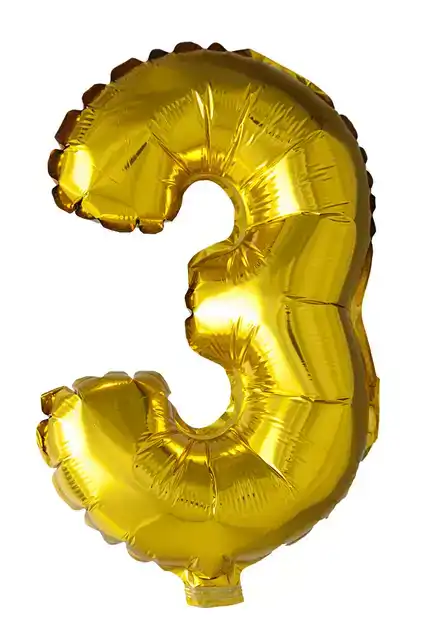 FOIL BALLOON ""3"" GOLD 40 CM