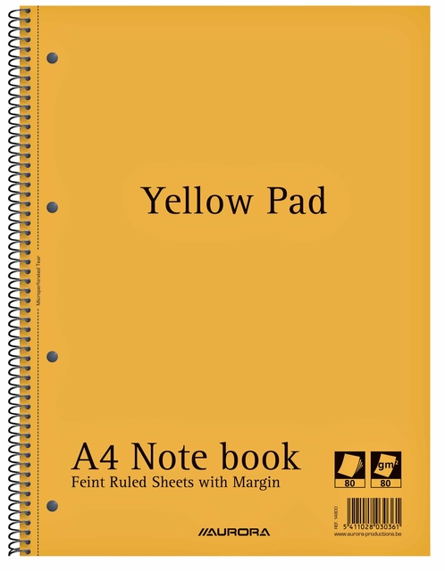 COLLEGEBLK AURORA YELLOW PAD A4 LN 4G