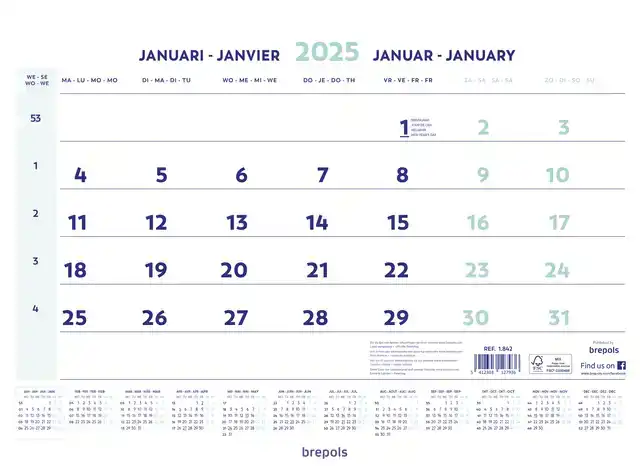 1-MAANDSKALENDER 2026 BREPOLS 43X31.5CM