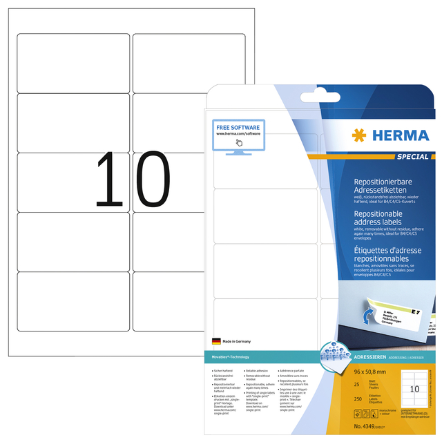 ETIKET HERMA 4349 A4 96X50.8 VERWIJDERB