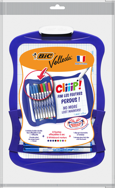 WHITEBOARD BIC 21X31CM MET 8 STIFTEN EN