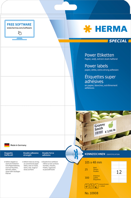 ETIKET HERMA POWER 10908 105X48MM WIT