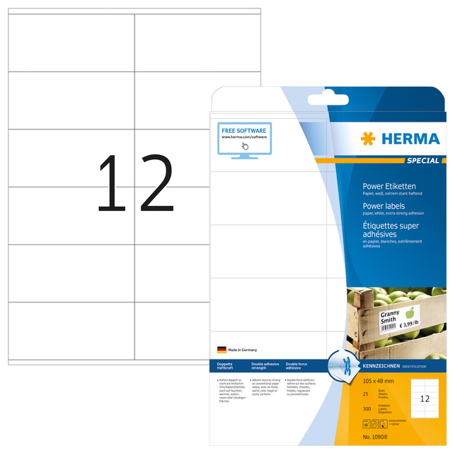 ETIKET HERMA POWER 10908 105X48MM WIT