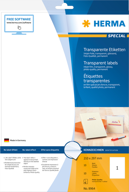 ETIKET HERMA 8964 210X297MM 10ST TRANSP