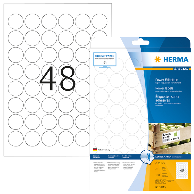ETIKET HERMA POWER 10915 ROND 30MM WIT