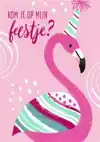 UITNODIGING FLAMINGO 14X9CM