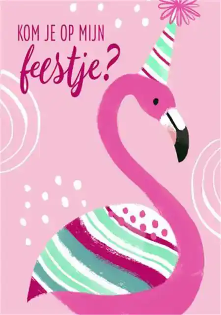 UITNODIGING FLAMINGO 14X9CM