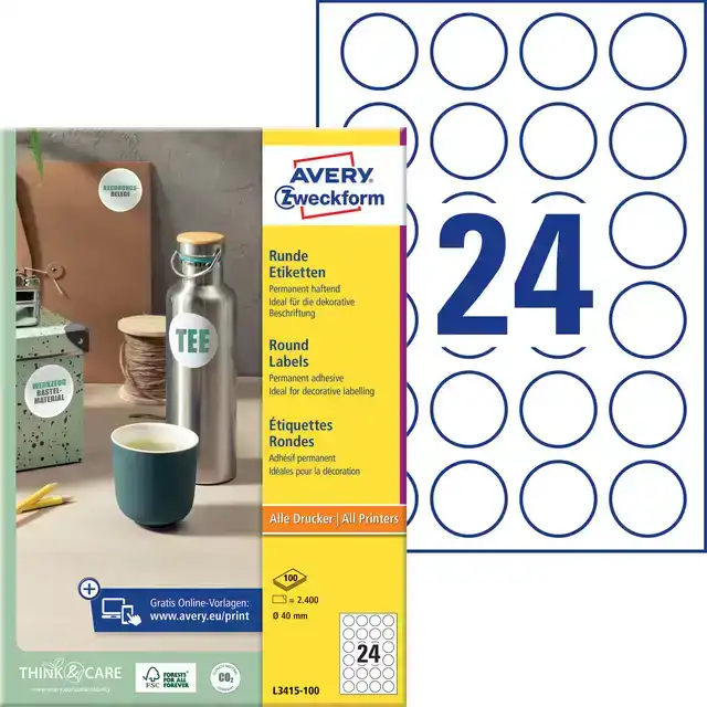ETIKET AVERY ZWECKFORM L3415 ROND 40MM