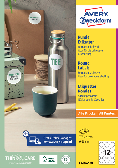 ETIKET AVERY ZWECKFORM L3416 ROND 60MM