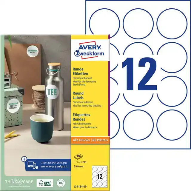 ETIKET AVERY ZWECKFORM L3416 ROND 60MM