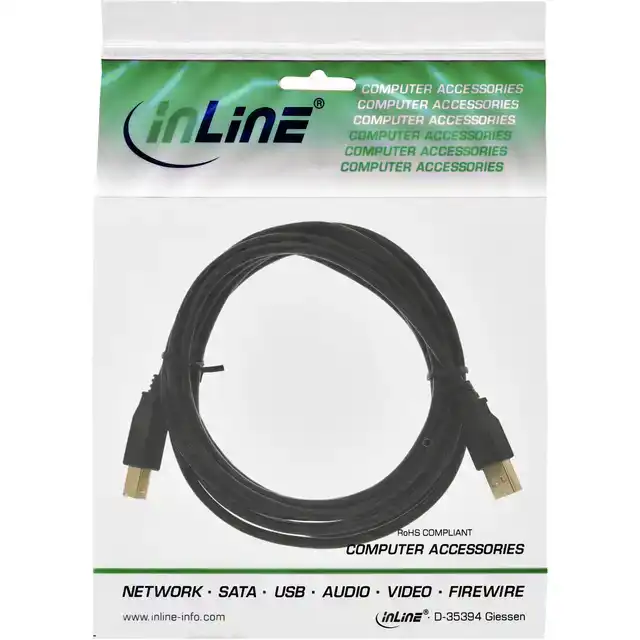 KABEL INLINE USB 2.0 A-B 3 METER ZWART