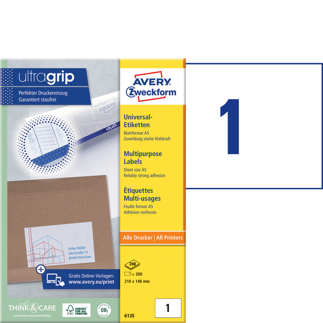ETIKET AVERY 6135 210X145MM WIT