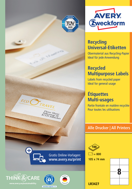 ETIKET AVERY LR3427-100 105X74 RECYCLED