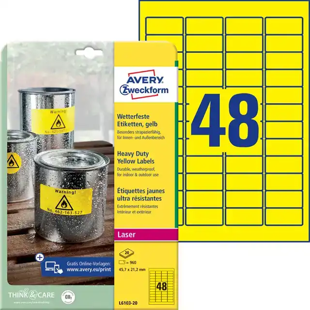 ETIKET AVERY L6103-20 45.7X21.2MM GEEL