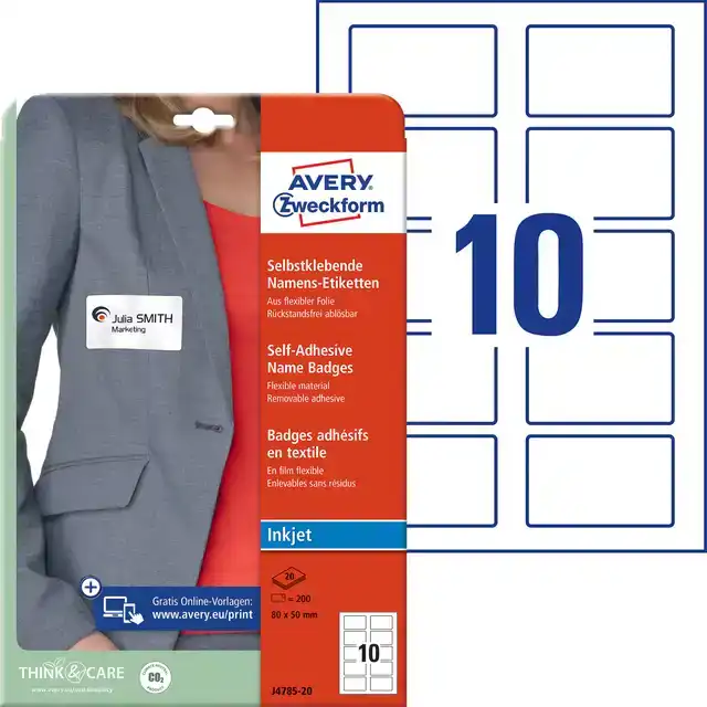BADGE AVERY J4785-20 80X50MM WIT
