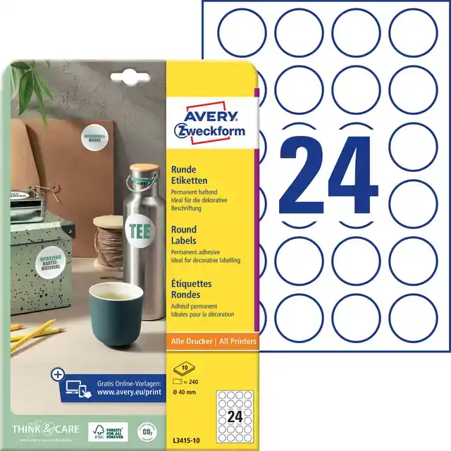 ETIKET AVERY L3415-10 ROND 40MM WIT