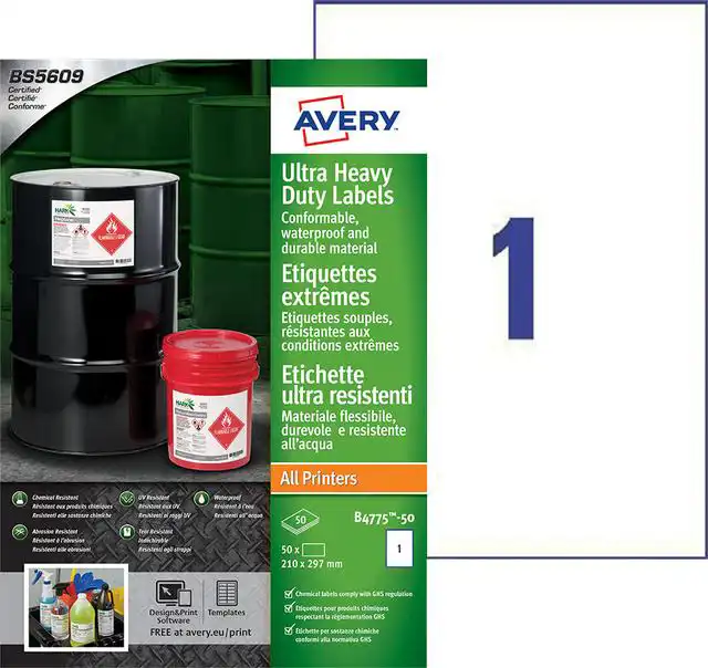 ETIKET AVERY B4775-50 210X297MM PE WIT