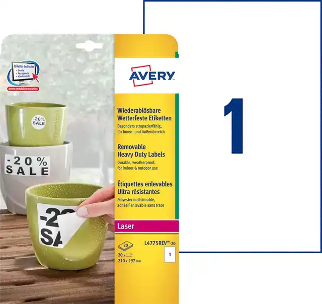 ETIKET AVERY L4775REV-20 210X297MM WIT