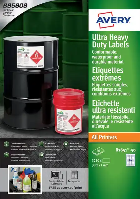 ETIKET AVERY B7651-50 38X21MM POLYESTER