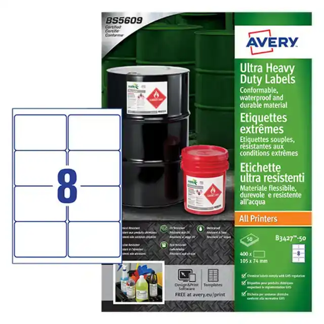 ETIKET AVERY B3427-50 105X74MM PE WIT