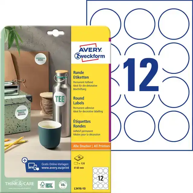ETIKET AVERY L3416-10 ROND 60MM WIT