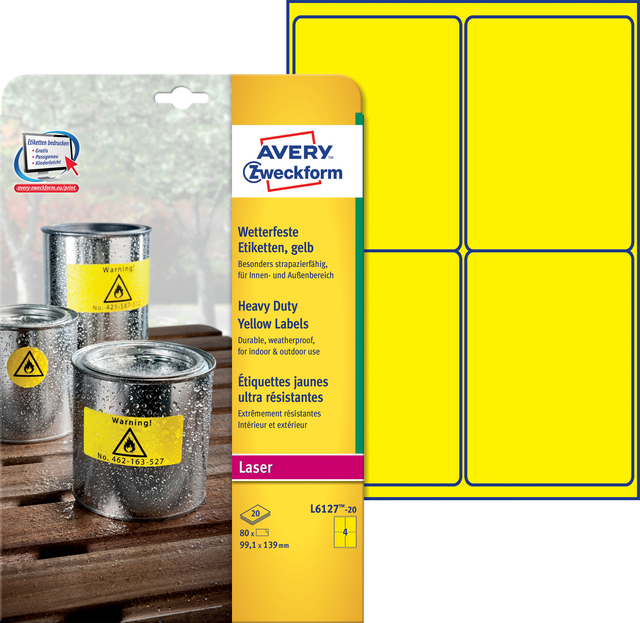 ETIKET AVERY L6127-20 99.1X139MM GEEL
