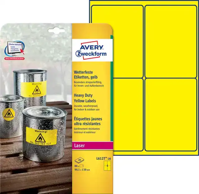 ETIKET AVERY L6127-20 99.1X139MM GEEL
